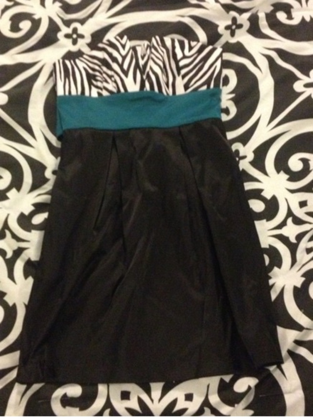 Forever 21 Black Mini Dress with Teal Waistband and Zebra Bodice